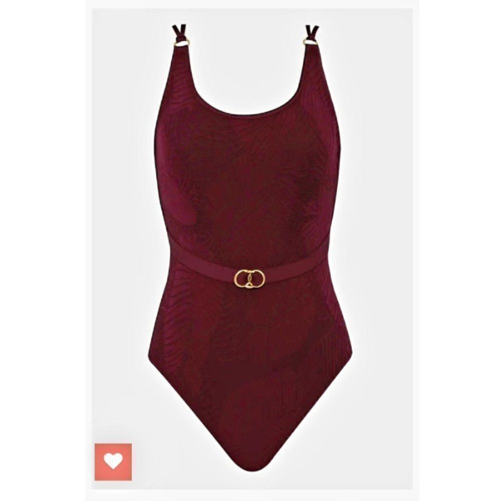 Jessika Allen  Sz 10 Burgundy Tank Belted swimsuit